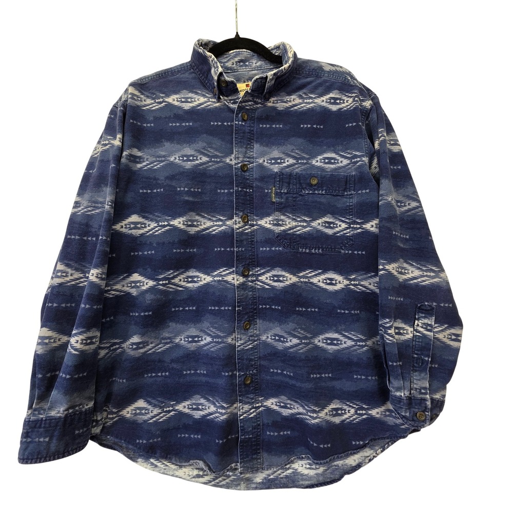 Woolrich Mens Navy Ombre Southwestern Pattern Cotton Button Down Shirt Size M